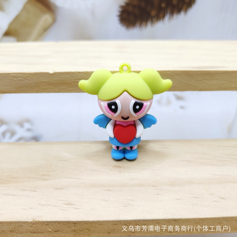 クリエイティブ漫画パフリットパワーパフガールズキーホルダーかわいいウサギの耳蜂パワーパフガールズキーホルダーギフト卸売|undefined