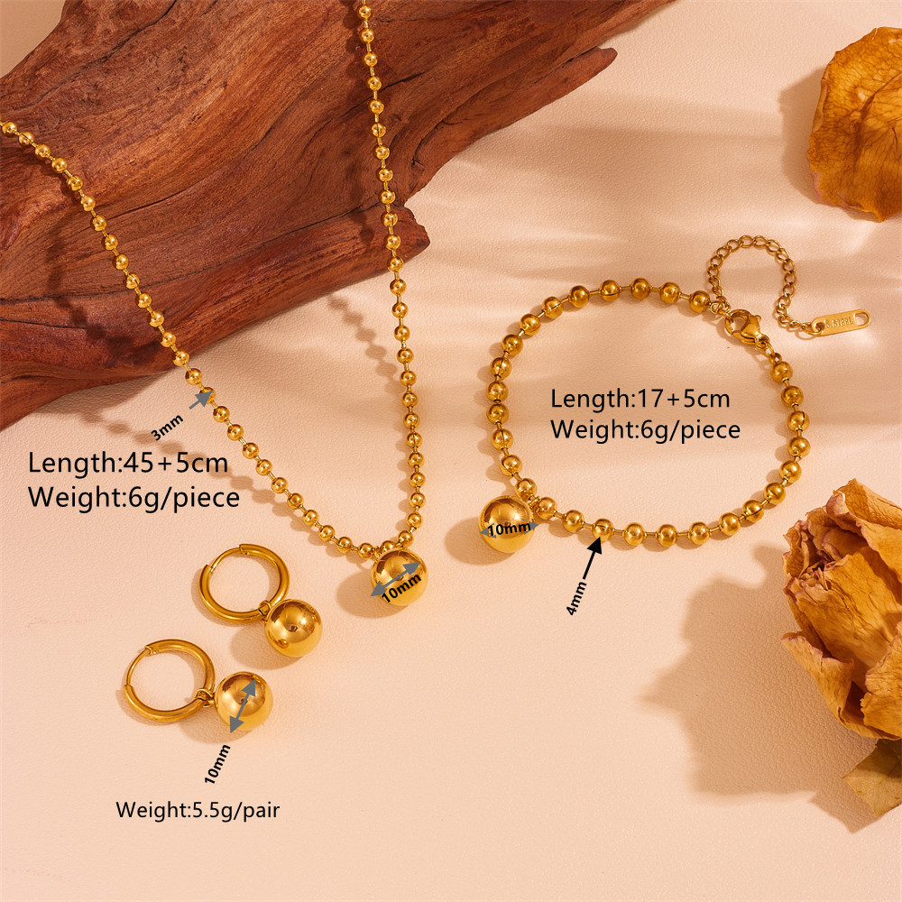 Europa y América exagerada de acero inoxidable ronda Cadena de cuentas redondas buena suerte sólida ronda perla de la joyería de las mujeres pendientes pulsera collar de la joyería