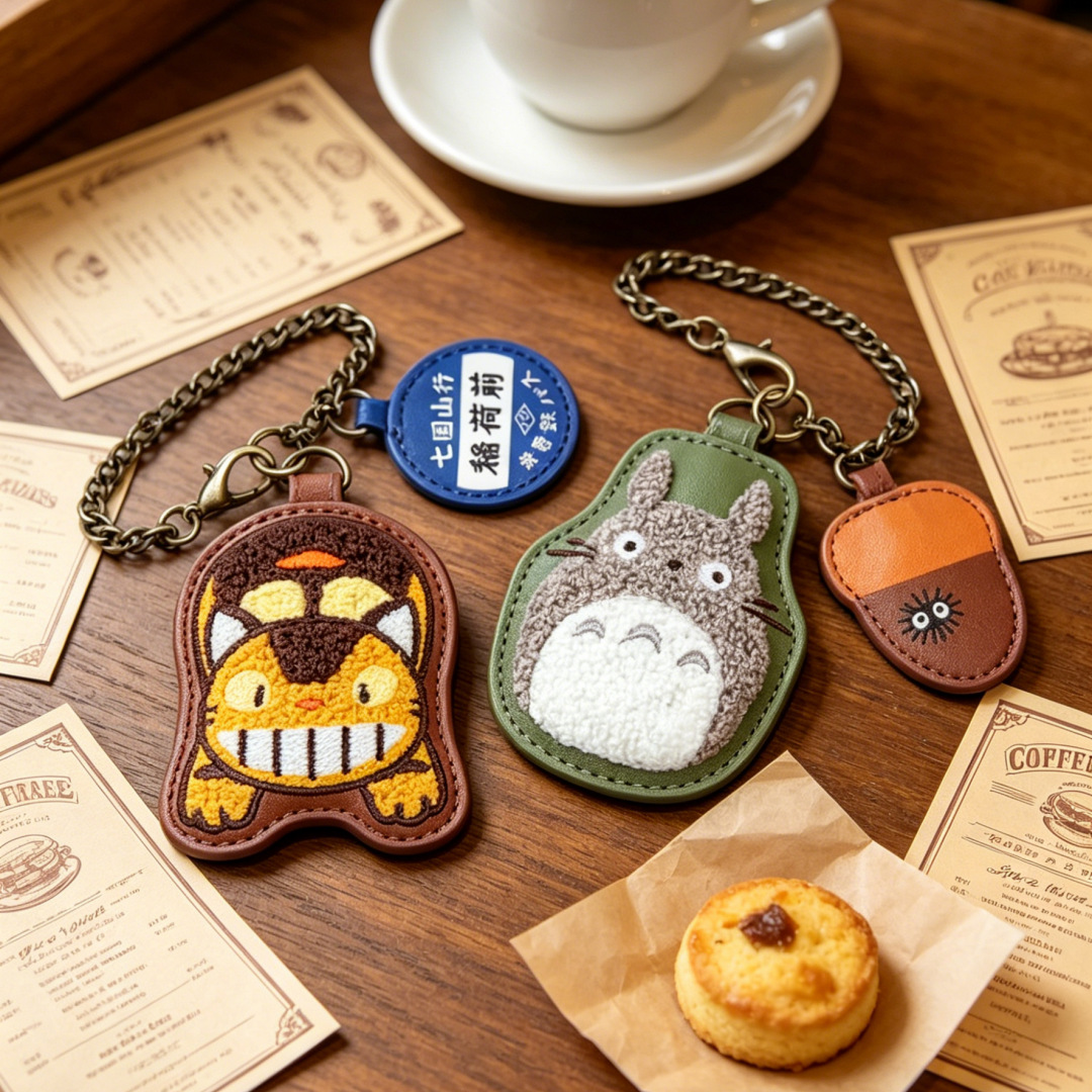 Japanese-Style Embroidered Totoro Keychain Double Pendant Cute Cartoon Bag Charm Unisex for Students