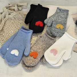 2025新款可爱爱心ins纯色百搭新款保暖手套女冬骑行御寒连指手套