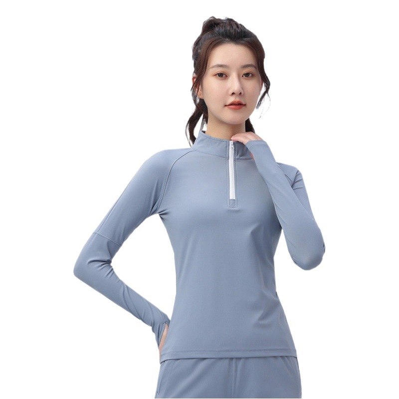 Medio tire ropa de entrenamiento de las mujeres otoño e invierno cálido elástico de secado rápido ropa deportiva delgada correr yoga culturismo casual top