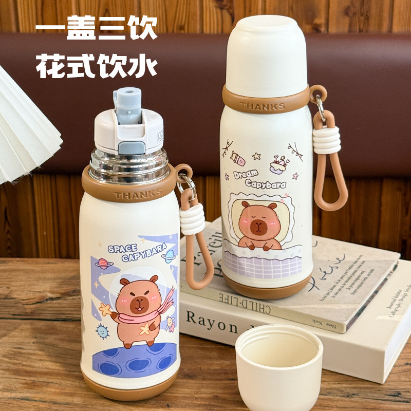 【一杯两用】可爱土拨鼠保温杯新款小众吸管杯子学生可倒水提绳杯|undefined