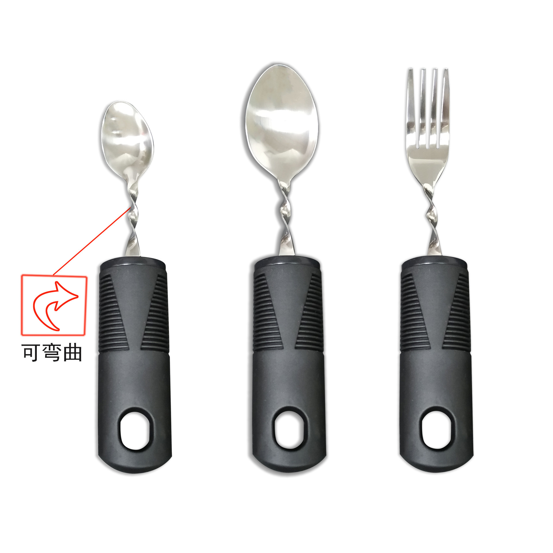 블랙 대형 핸들 벤딩 포크 사이즈 스푼 3 피스 세트