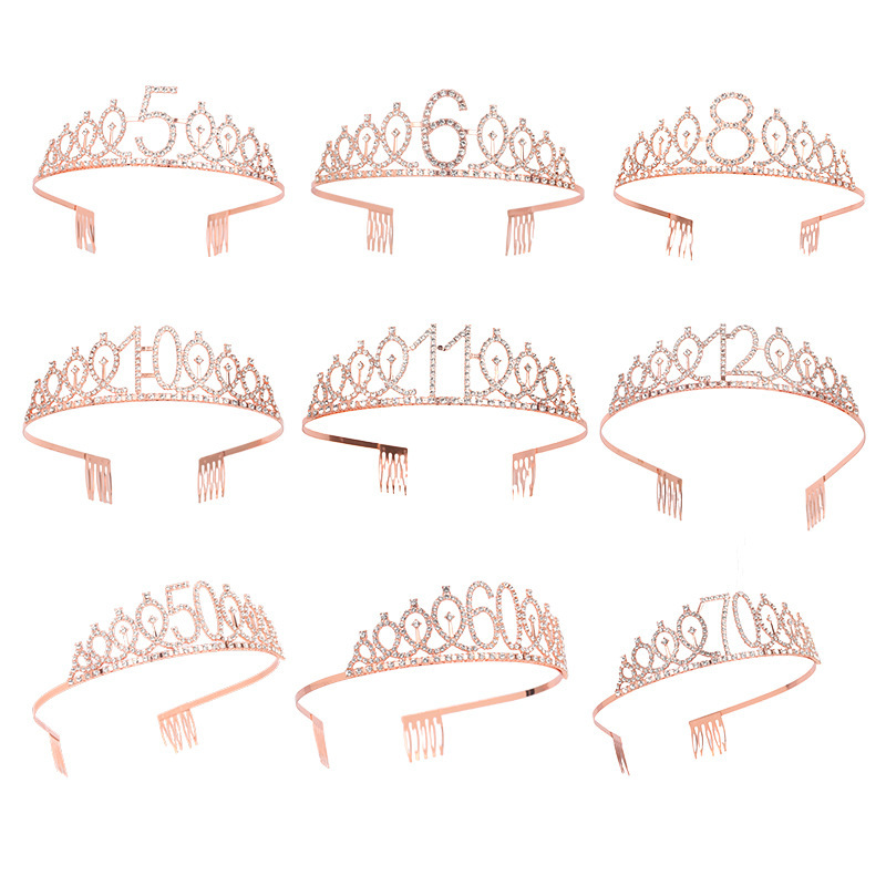 Amazon Cross-Border Best-Selling Birthday Party Decoration Crown Headband Hair Accessories European and American Style Sparkling Rhinestone Hair Comb Crown Headpiece