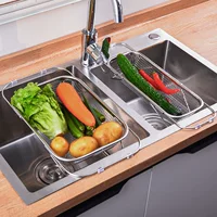 304 stainless steel drain basket sink kitchen storage rack kitchen storage space-saving and no installation telescopic water filter basket