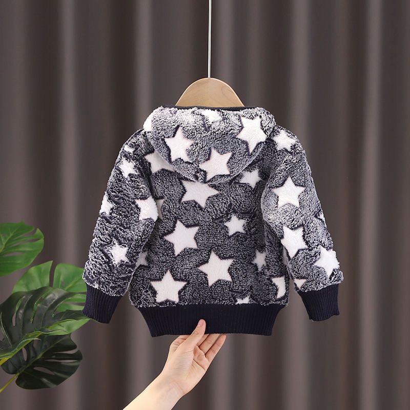 Off-Season Clearance Autumn and Winter Fleece Sweaters for Boys and Girls, Double-Sided Fleece Sweaters for Infants and Young Children, Thickeneded Warm Jackets and Cardigans