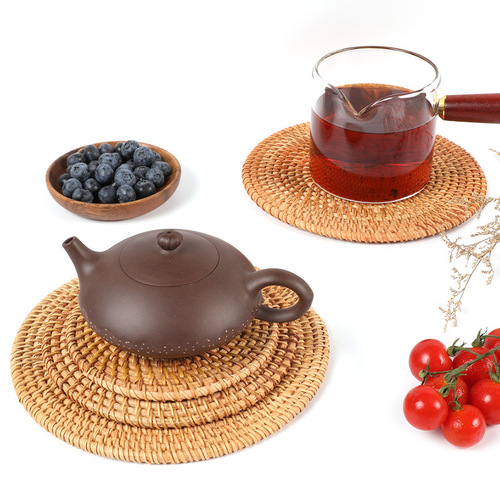 Round hollow rattan coaster set saucer home kitchen table heat-resistant casserole mat creative autumn rattan insulation mat