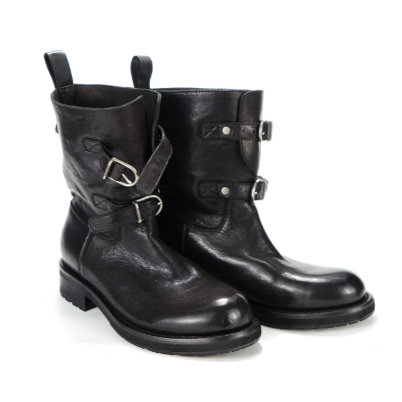 MuXuan~ 2025年新款复古英伦风黑色重工简约工装靴时尚短筒时装靴