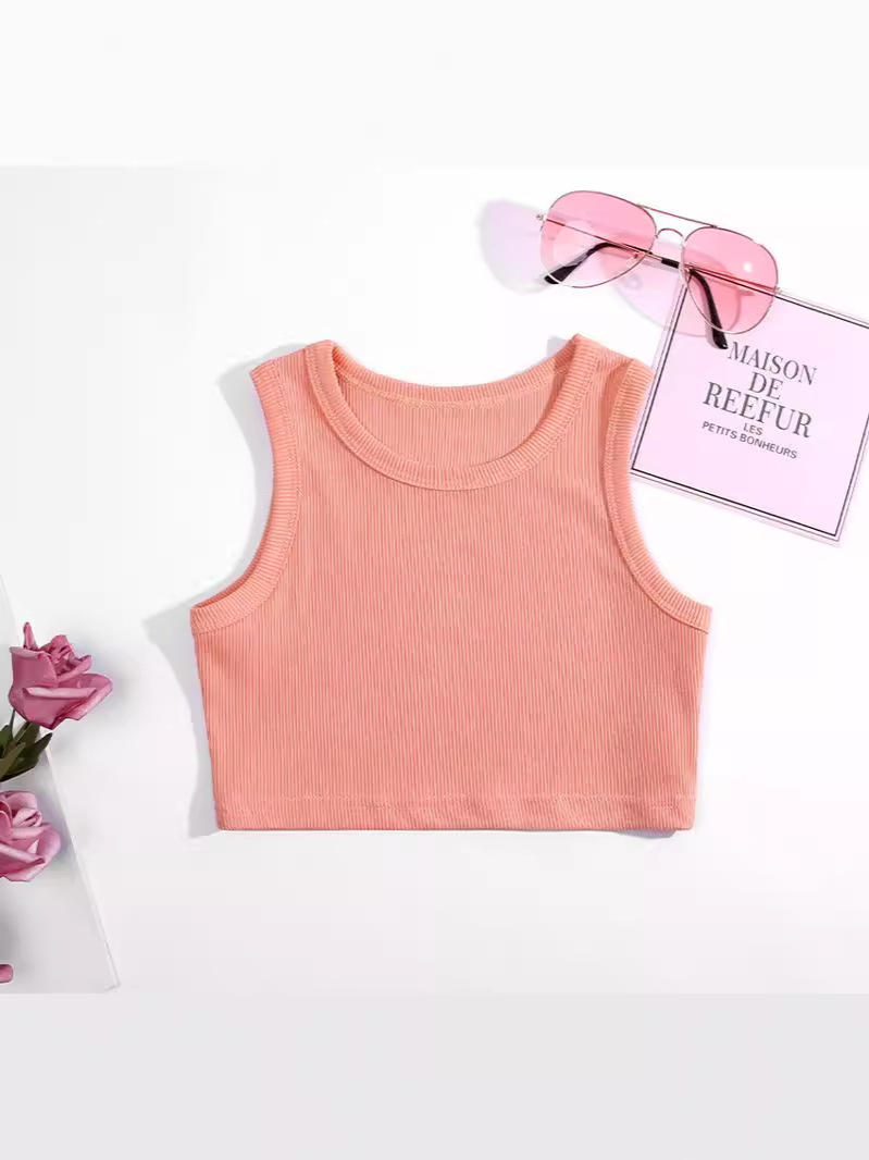 2026 chaleco de costilla de niñas ropa de niñas nuevas camisas de moda europea y americana sin mangas de algodón