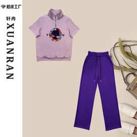 春夏系列半开襟拉链时尚气质休闲运动套装设计感两件套气质小众女