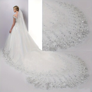 T 13835 Sequin Lace Wedding Veil ��Ƭ�ٽz�^�����uͨ�¿�R