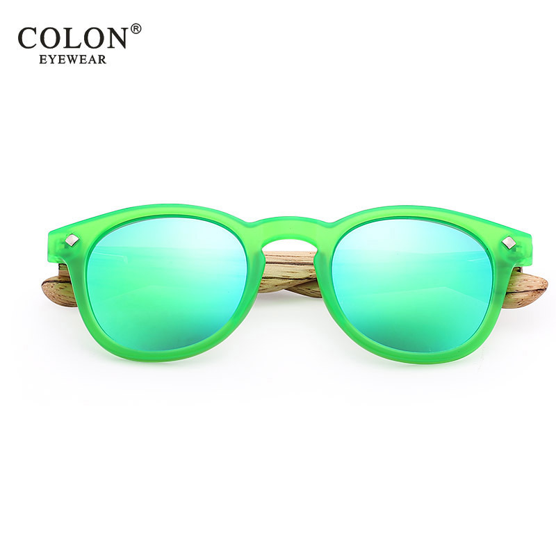 2021竹木兒童太陽鏡偏光炫彩男孩眼鏡圓形木制女孩米釘墨鏡