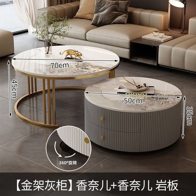 Cream Italia tabla de roca retráctil mesa de té lujosa moderna combinación simple sala de estar pequeña casa mesa redonda