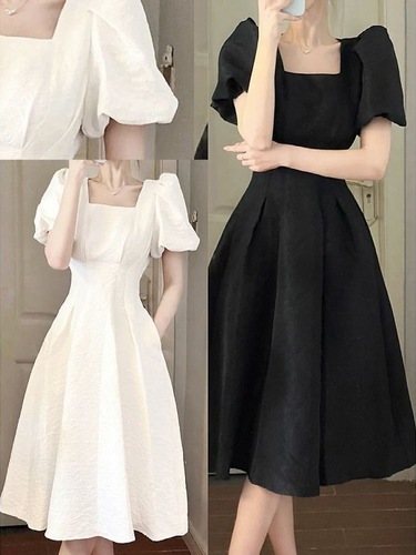 2025 Summer New French First Love White Long Dress for Women, Fitted, Slimming, Fresh and Sweet, Short Sleeve Dress