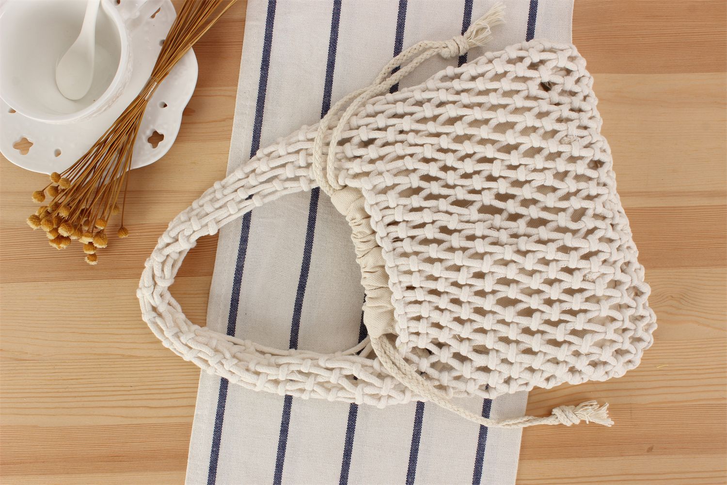 Borsa a tracolla in corda di cotone intrecciata stile macaron_voghion.com