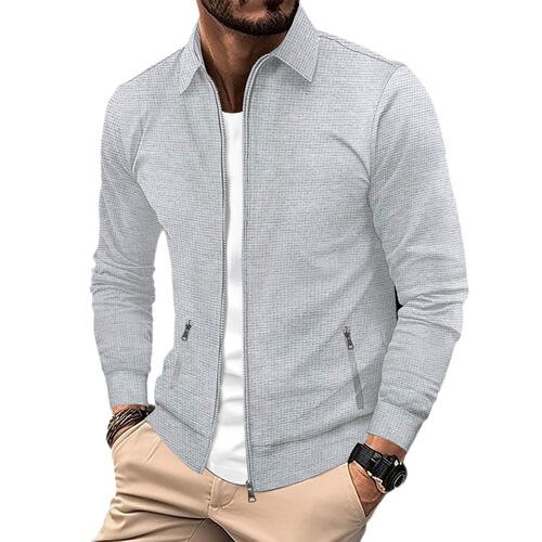 Men's Spring Youth Honeycomb Zipper Pocket Collar Slimming Open Jacket Coat