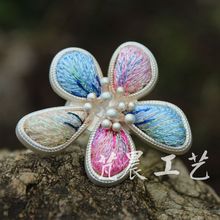 云南民族风苗银樱花绣戒指 可调节