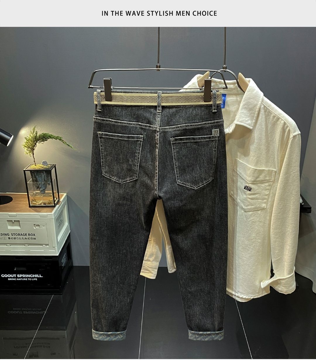 High end light luxury brand fitting jeans for men with slim fit and small feet, Korean version trendy loose straight leg_voghion.com