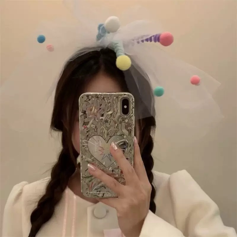 Cute and Funny Birthday Girl Veil Princess Gemstone Colorfulful Ribbon Bow Super Fairy Hairpin Hair Ball Clip