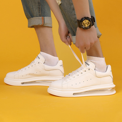 Men's White Sneakers Trendy Spring and Summer Air Cushion Thick Heel Height Couple's Casual Shoes Women's Leather Loafers