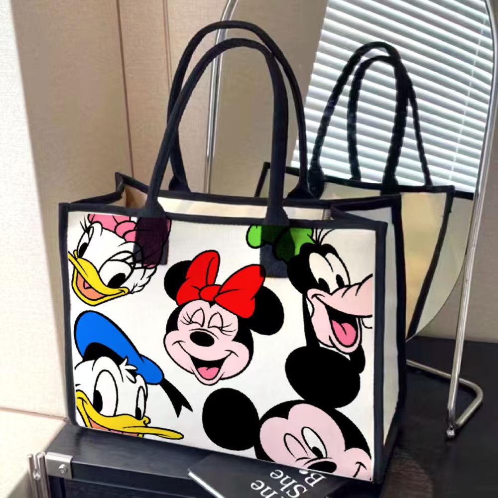 Cute Cartoon Canvas Bag Women's 2024 New Large Capacity Commuting Tote Bag Casual Easiest for Match Shoulder Tote Bag