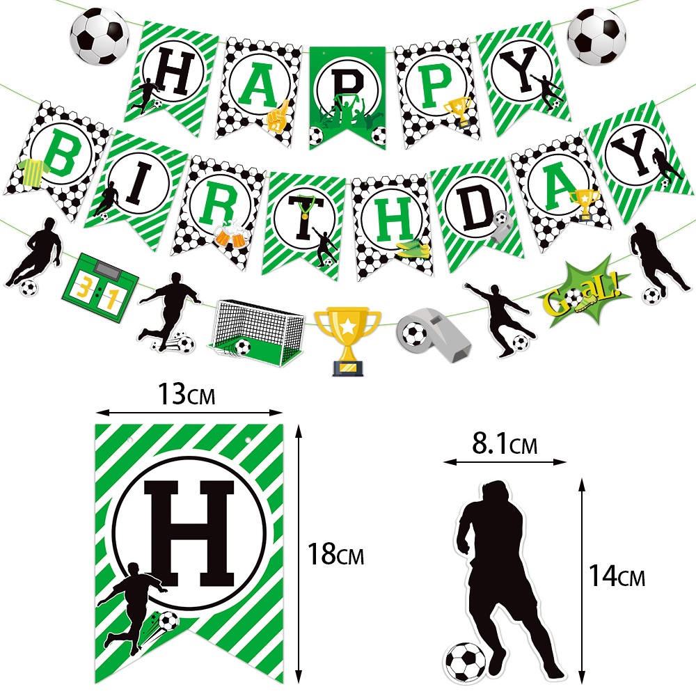 Transfronteriza fútbol tema fiesta de cumpleaños decoración traje fútbol cumpleaños bandera pastel decoración tarjeta inserción