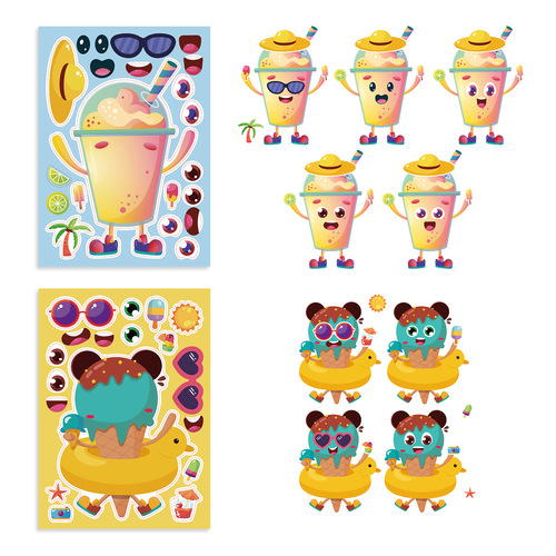 CM2212016 Summer Colorful Children's Anime Cartoon Parent-Child Interactive Brain-Teasing Puzzle DIY Face Sticker Fruit Sticker