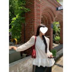 红人馆白色衬衫女早秋女装2025新款小衫法式上衣蕾丝宽松小众衬衣