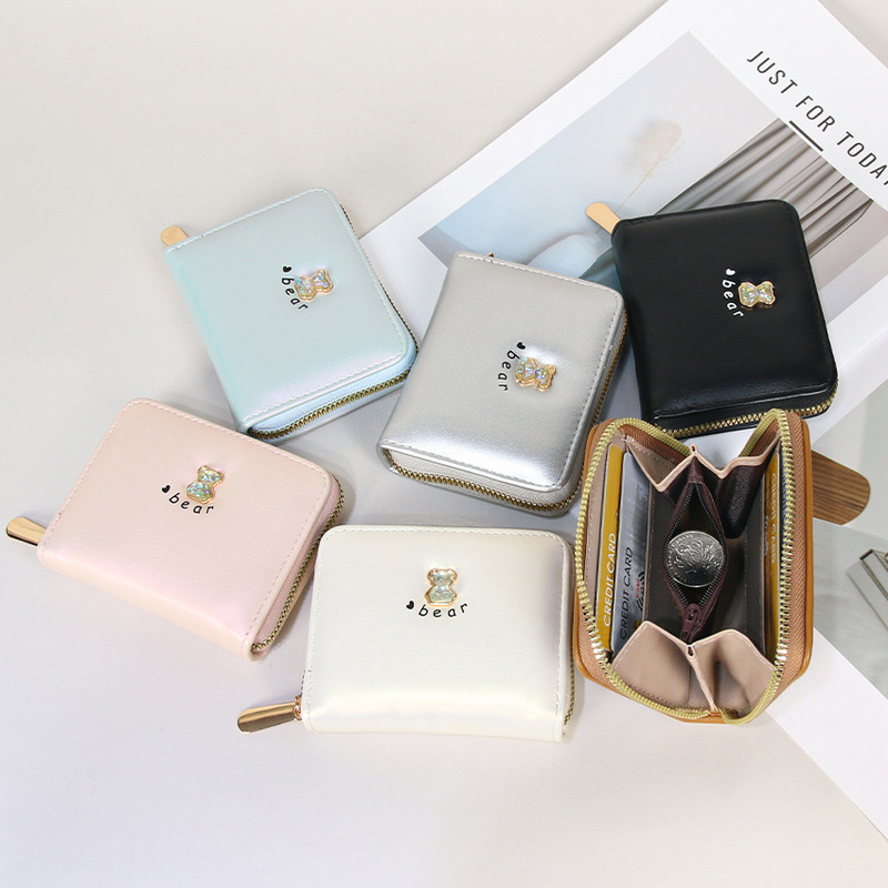 Cross-Border Short Cute Bear Ins Women's Wallet Pure Color Fresh Student Versatile Zipper Coin Purse Wallet
