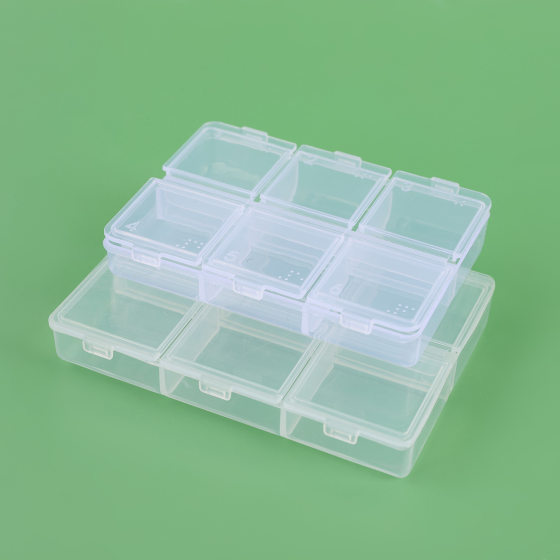 Transparent Nail Art Dried Flower Sequins Long Strip 6-Grid Medicine Box Jewelry Earrings Storage Box Japanese-Style Independent Cover Medicine Sub-Pack