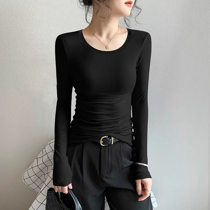 Slim-fitting Long-sleeved T-shirt For Women Solid Colour Top_voghion.com