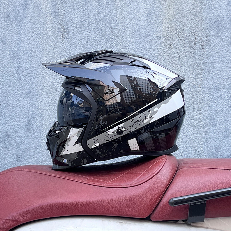 Orz Street Fighter Casco de motocicleta Casco completo para hombres y mujeres Locomotora de cuatro estaciones Casco combinado desmontable retro Certificación 3C Estándar nacional