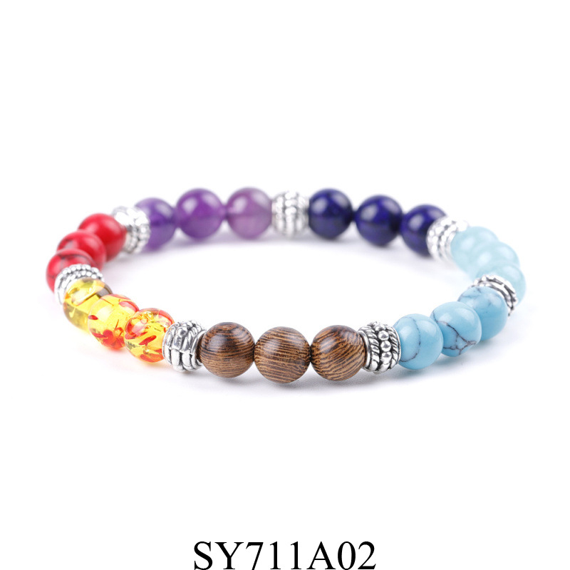SY711A02 Ancient silver drum beads 3-7# + chicken wing wood amazonite mixed bracelet