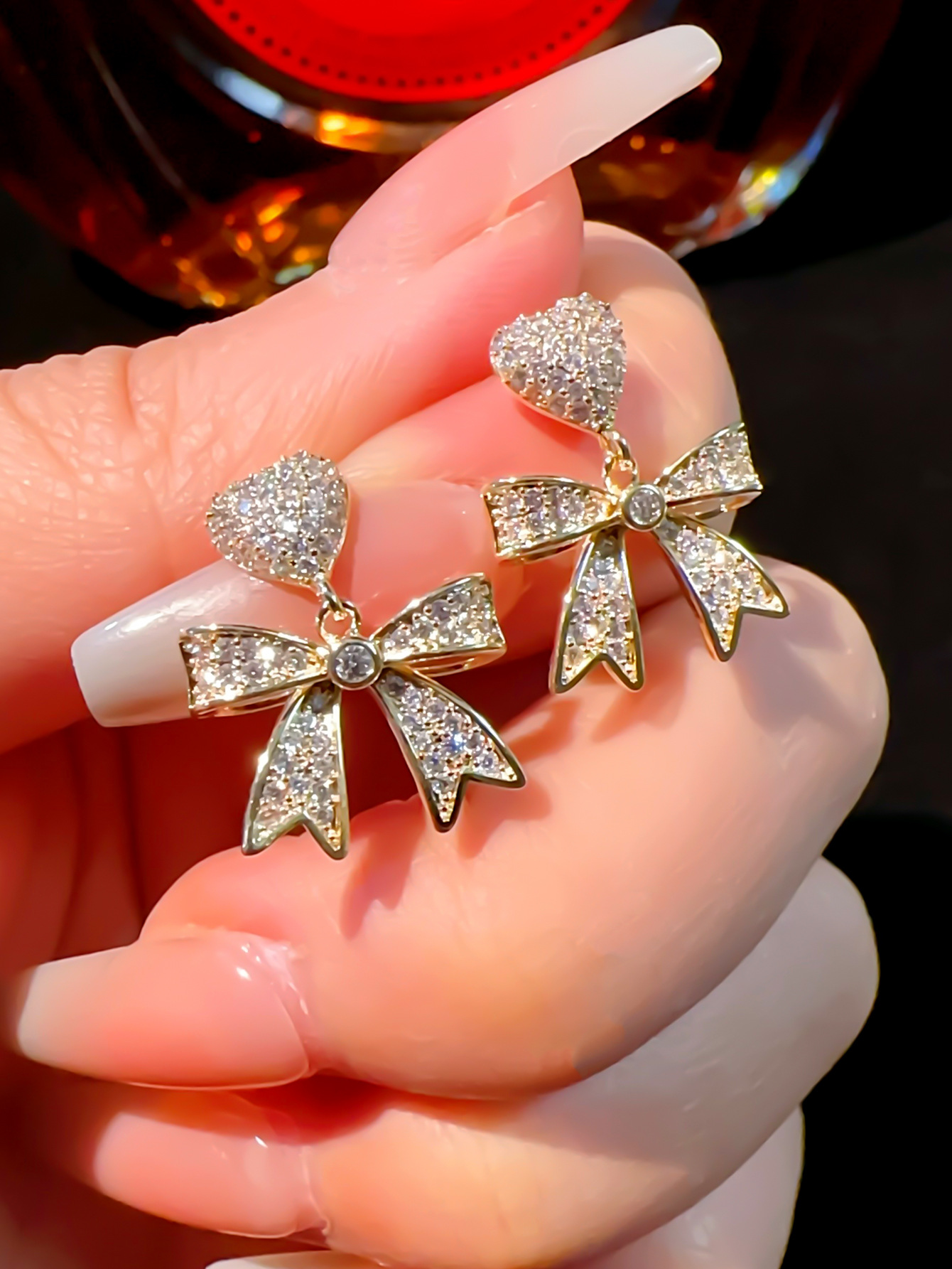 9g Weight 1 Pair Simple Style Heart Shape Bow Knot Plating Inlay Copper Zircon Drop Earrings