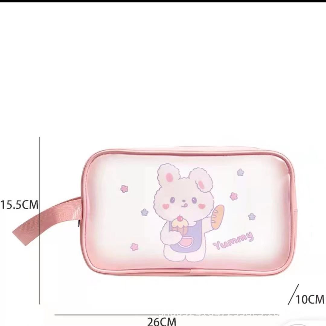 2024 nuevo bolso de cosméticos transparente de dibujos animados para mujer bolso de almacenamiento de artículos de tocador para estudiantes de gran capacidad bolso de alto valor