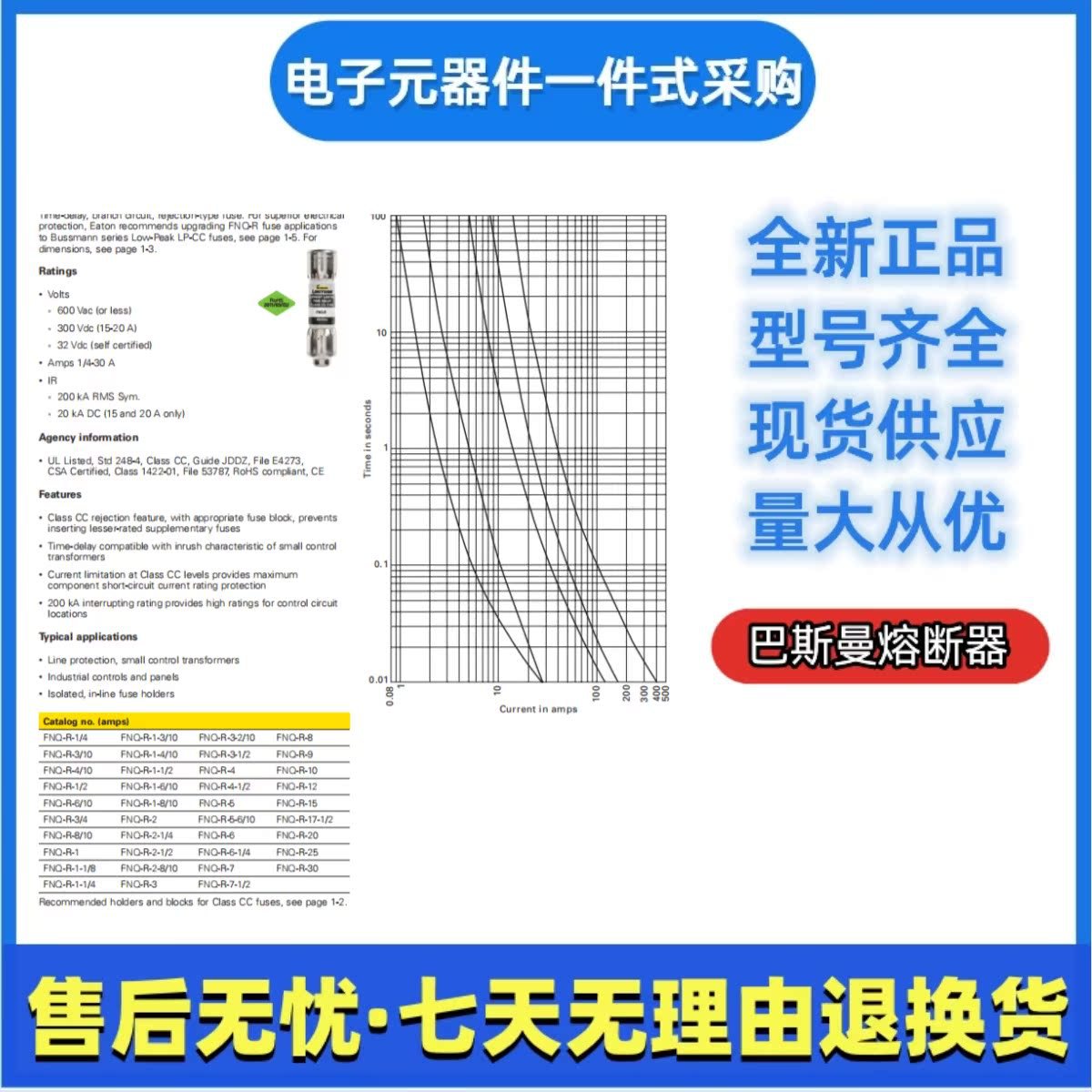 巴斯曼 bussmann快速熔断器FNQ-R-1/4 FNQ-R-3/10伊顿e-阿里巴巴