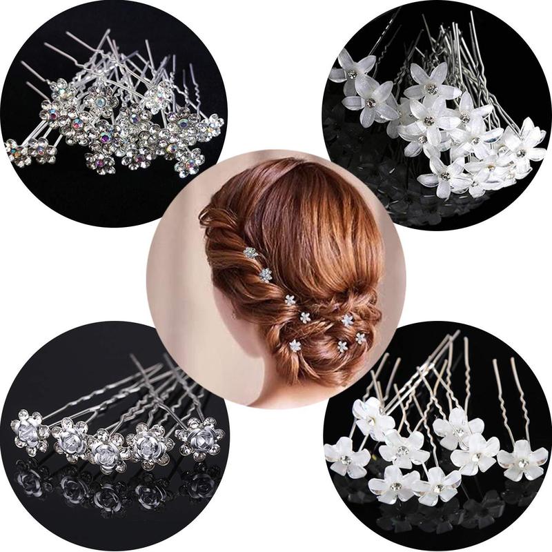 真珠のu型のヘアピンのヘアピンのビーズの花の髪とフォークの髪のドリルの花嫁の髪の花のフォークのu型のヘアピンの女性|undefined