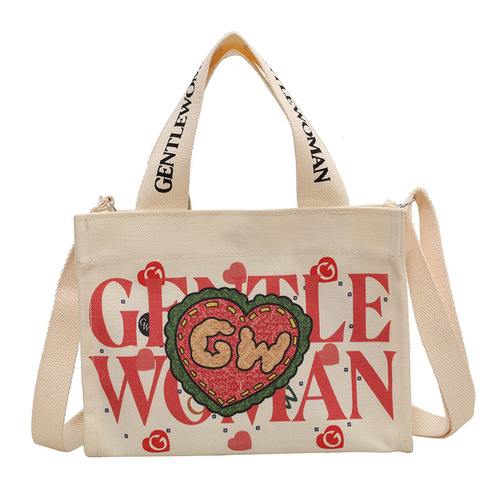 跨境泰国帆布女包包新款字母印花单肩包斜跨包时尚手提托特包女