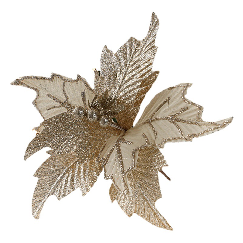 Nuevas flores navideñas artificiales hechas a mano, adornos colgantes decorativos DIY, suministros para crear ambiente, arreglos florales de tela de terciopelo, adornos de lentejuelas