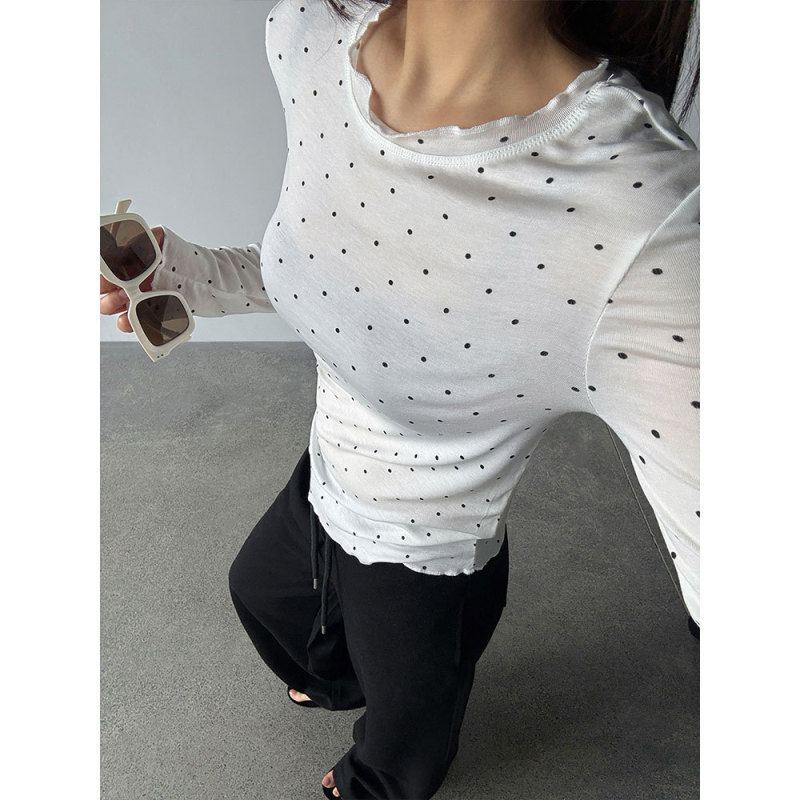 【Zichuan】Tencel Stylish Base Shirt for Women, Spring and Summer Elastic Thin Top with Ruffled Edges, Slimming Effect Wq232