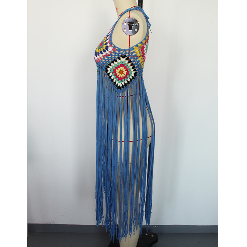 Sexy Hand Crocheting Tassel Mid Length Bohemian White Beach Dress in Dresses