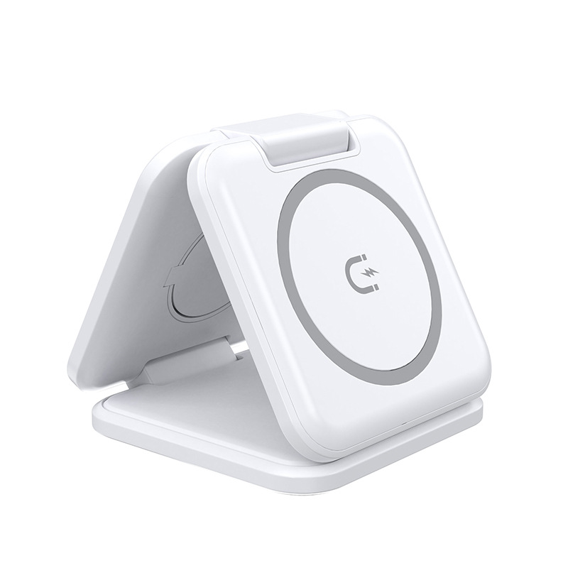 Cargador inalámbrico magnético tres en uno, soporte plegable para teléfono Magsafe, cable de datos, transfronterizo