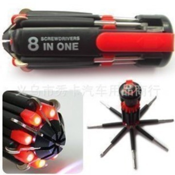 Destornillador multifuncional ocho en uno luz LED herramienta de regalo portátil herramienta de hardware de emergencia coche hogar de doble uso