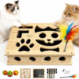 实木趣味迷宫猫咪益智玩具盒方形猫爪盒逗猫游戏盒自嗨解闷猫玩具