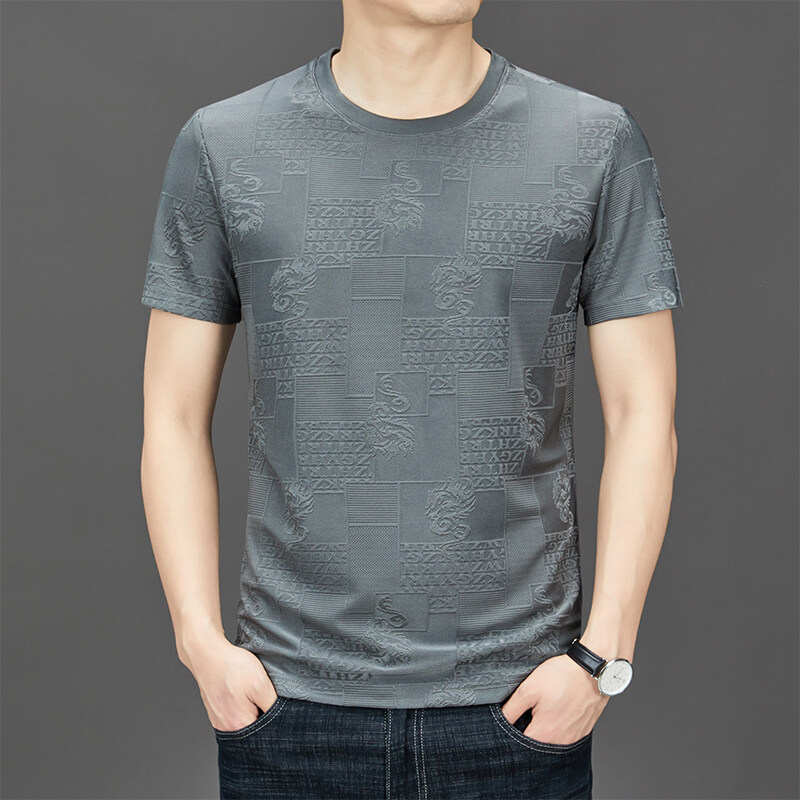 Ice Silk Cool Sense Men's T-shirt Summer New Fashion Jacquard Breathable Hollow Loose Fashion Casual Short-sleeved Men's T-shirt Ice Silk Cool Sense Men's T-shirt Summer New Fashion Jacquard Breathable Hollow Loose Fashion Casual Short-sleeved Men's T-shirt