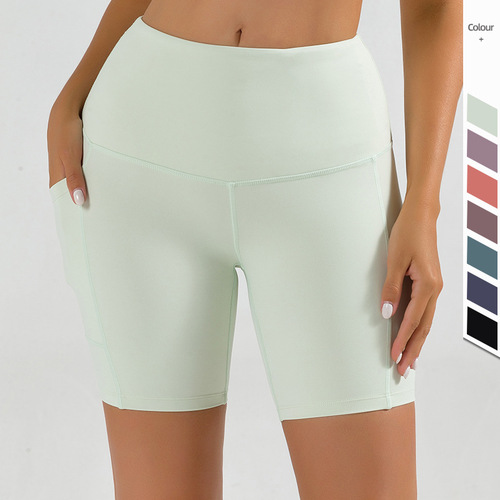 Lulu yoga five-point pants women's tight pocket cycling pants spring and summer quick-drying high-waist butt-lifting fitness sports shorts