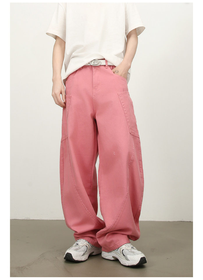 Quần jean nam ống rộng phong cách đường phố retro, nhiều túi hộp, dáng lỏng lẻo — Denim đen, Trắng, màu hồng, màu xanh chi tiết 15