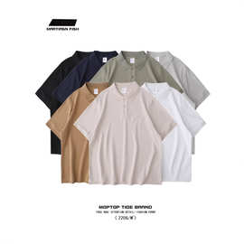 定制珠地棉落肩宽松翻领T恤男短袖POLO衫印logo公司工作服印图