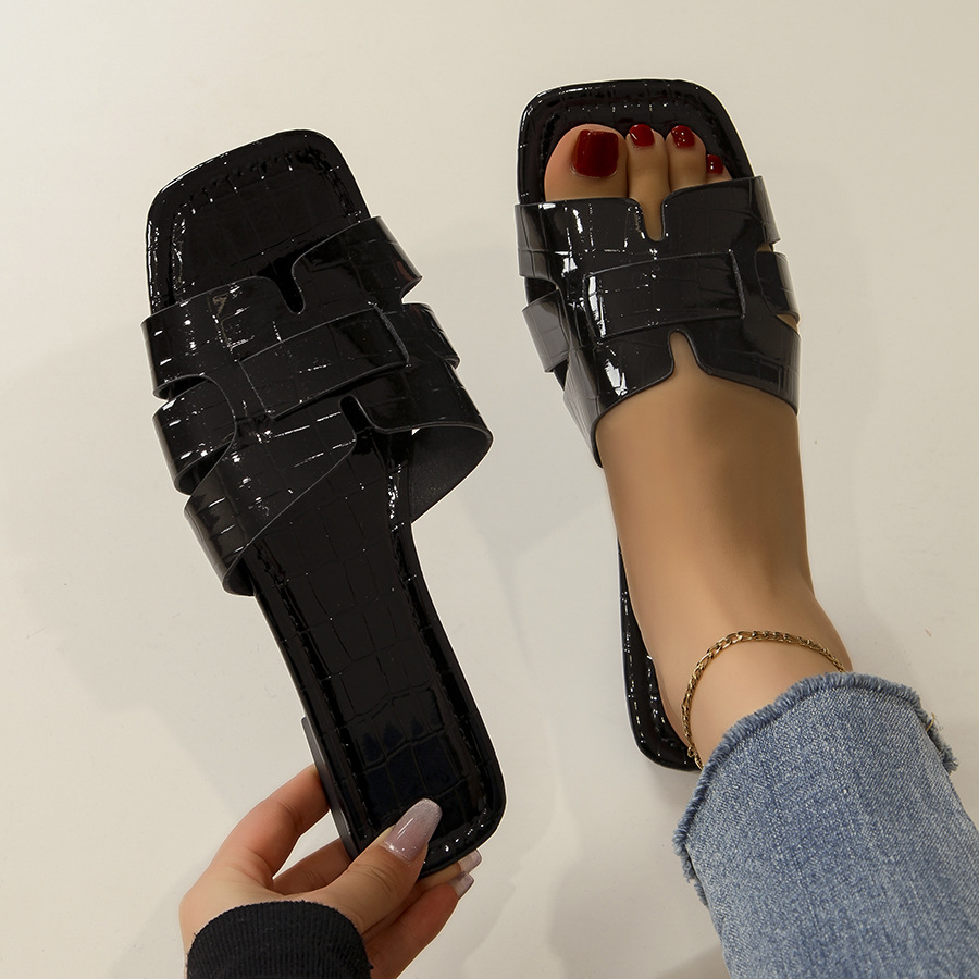 Slippers Korean solid color flat slippers for women European and American foreign trade square head breathable slip on home slippers for women_voghion.com