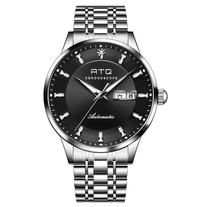 Atq Watch Men's Fully Automatic Mechanical Watch Luminous Waterproof Double Calendar Steel Belt Classic Business Trend Watch Men